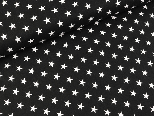 Baumwoll Webware Carrie Sterne weiß auf Schwarz