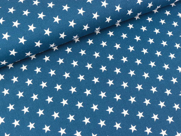 Baumwoll Webware Carrie Sterne weiß auf Jeansblau