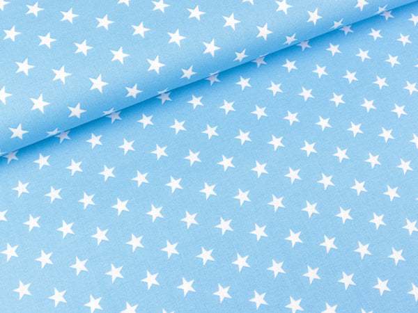 Baumwoll Webware Carrie Sterne weiß auf Hellblau