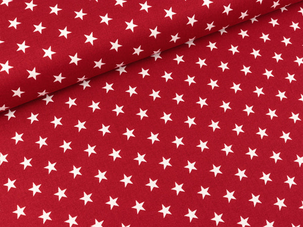 Baumwoll Webware Carrie Sterne weiß auf Burgundy