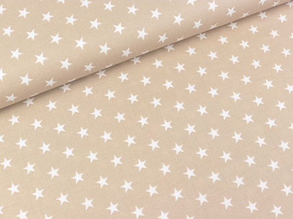 Baumwoll Webware Carrie Sterne weiß auf Beige