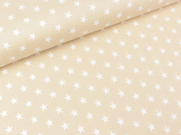 Baumwoll Webware Carrie Sterne weiß auf Hellbeige
