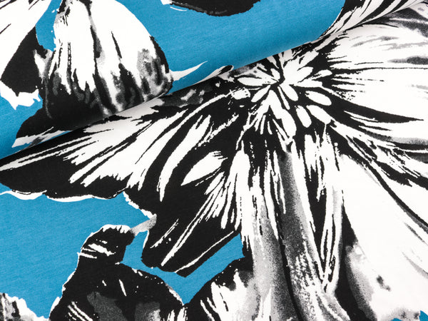 Viskosejersey Selina Große Blüten auf Blau FS22