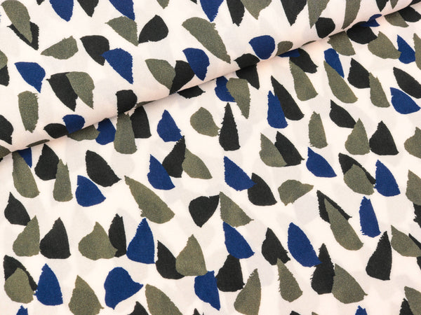 Viskose Webware Antonia Tupfen dunkelblau-graugrün-nachtschwarz auf Creme