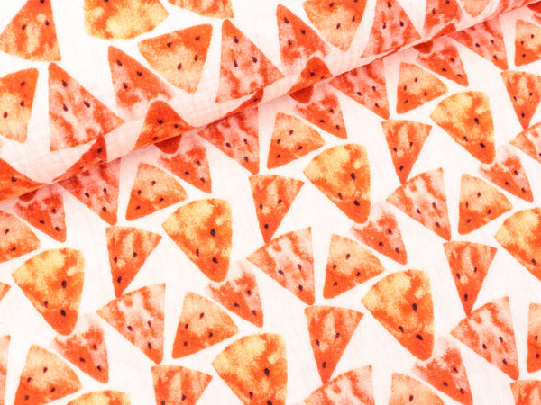 Baumwoll Double Gauze Thea Melonen auf Weiß