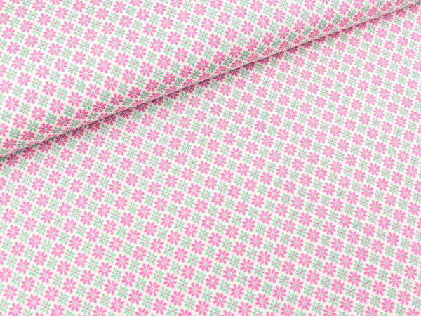Javanaise Webware Streublümchen pink-mint auf Weiß