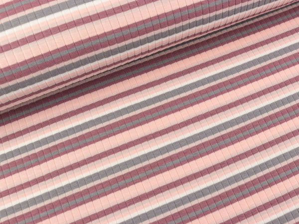 Baumwolljersey Rib Stripe Streifen mauve-dusty rose-ecru-grau