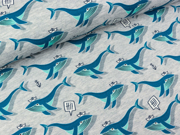 Hamburger Liebe Baumwoll Feinripp Kids Kollektion Sea Side Willy the Whale mittelgrau meliert