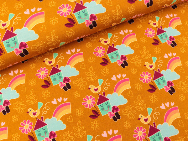 Hamburger Liebe Baumwolljersey Kids Kollektion Sally and Friends Sallys House bunt auf Curry