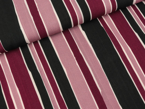 Viskose Webware Antonia Streifen creme-altrosa-brombeere-schwarz