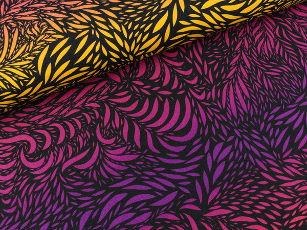 Baumwolljersey Breeze lila-pink-ocker auf Schwarz im Farbverlauf by Bienvenido Colorido