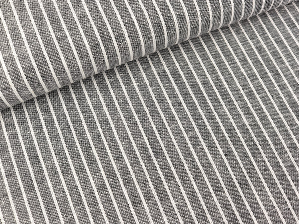 Leinen-Baumwollstoff Streifen weiß-dunkelgrau meliert
