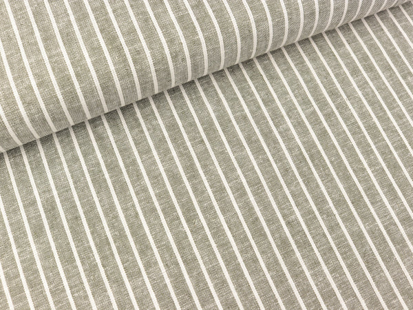 Leinen-Baumwollstoff Streifen weiß-mittelgrau meliert