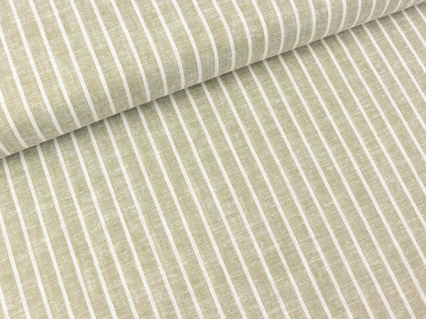 Leinen-Baumwollstoff Streifen weiß-helles oliv meliert