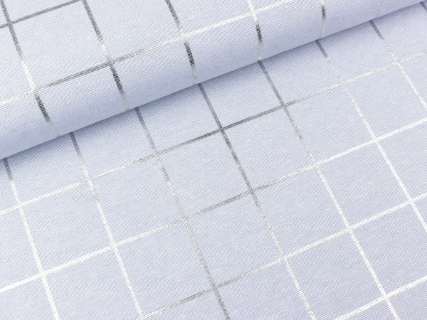 Baumwoll Canvas Foliendruck Tillisy Karomuster silber auf Hellgrau