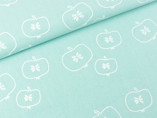 Baumwollstoff Tillisy Äpfel weiß auf Mint Used Look