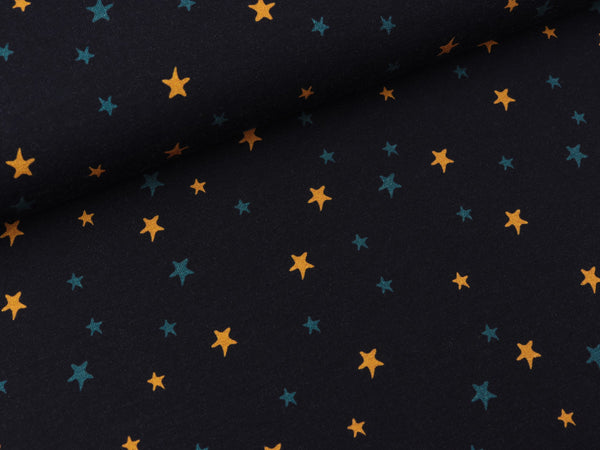 Baumwolljersey Nora Sterne bunt auf Nachtblau