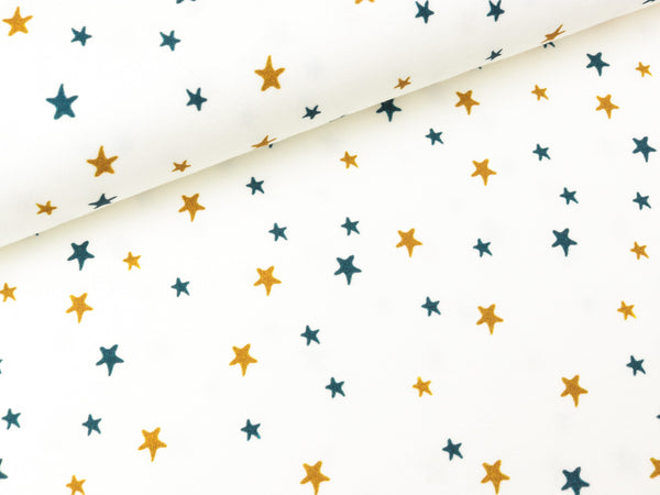 Baumwolljersey Nora Sterne bunt auf Naturweiß