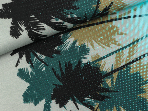 Baumwolljersey Surferhino Palmenbordüre grey-aqua by Thorsten Berger