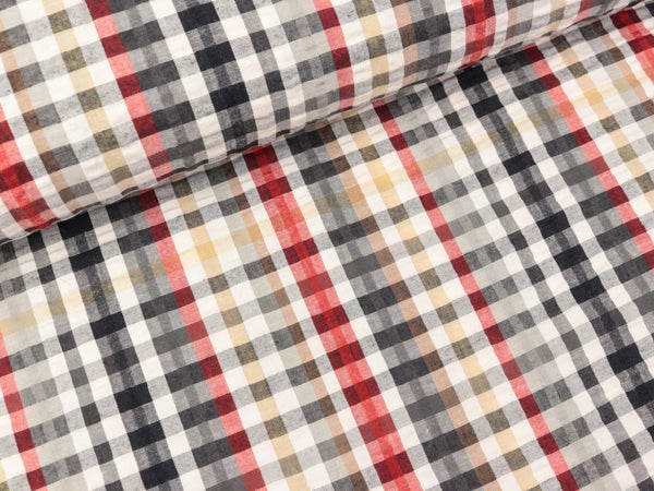 Seersucker Karomuster grau-weiß-rot-taupe-beige