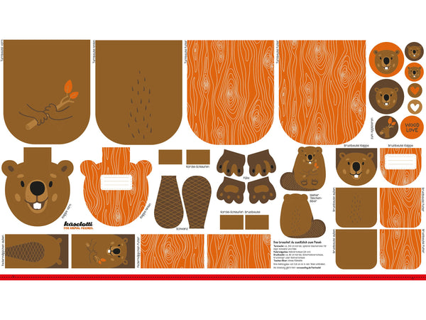 Baumwoll Canvas Panel Tierbeutel DIY Biber by Käselotti 80cm