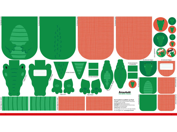 Baumwoll Canvas Panel Tierbeutel DIY Krokodil by Käselotti 80cm