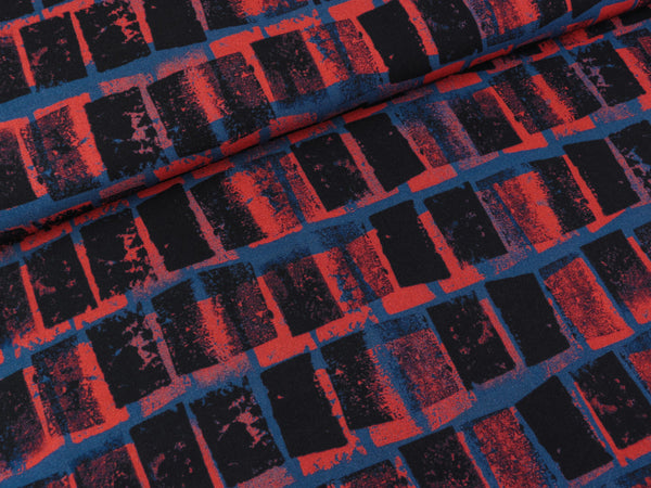 Viskose Webware Windows jeansblau-nachtblau-korallrot by Thorsten Berger