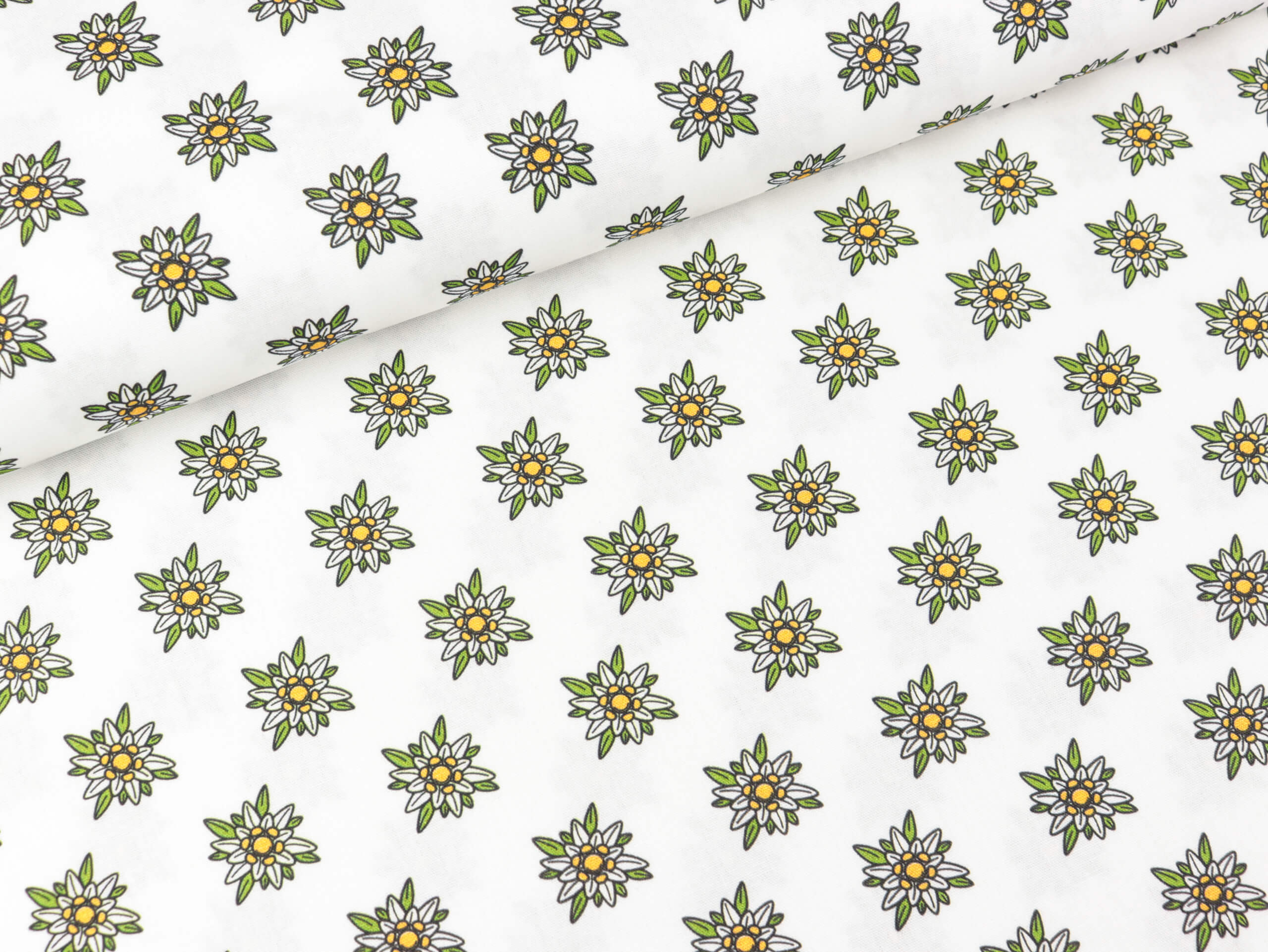 Baumwoll Webware Kim Edelweiß auf Weiß Das hüpfende Komma