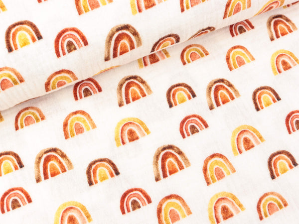 Baumwoll Double Gauze Thea Regenbogen braun-rost-bunt auf Weiß