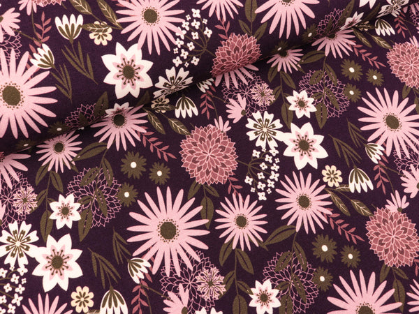 Modal French Terry Herbstblumen bunt auf Violett by Christiane Zielinski