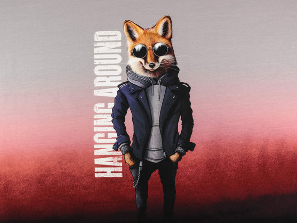 French Terry Sunset Hanging Around Fox hellgrau-rust by Thorsten Berger Panel 89cm