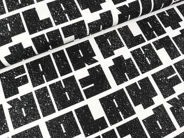 French Terry Allover Ready to Play Fair Play Schriftzug schwarz auf Weiß by Thorsten Berger