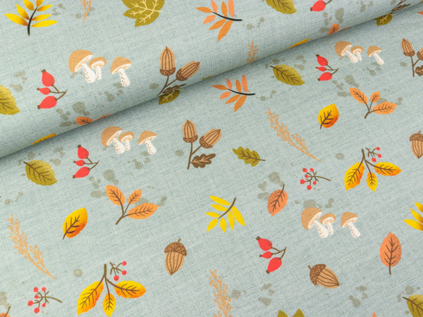 Baumwolljersey Igel Iggi Herbstgeflüster auf Nebelblau by Christiane Zielinski