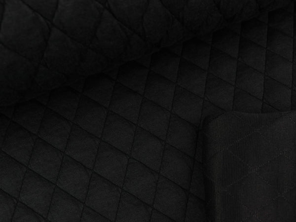 Heavy Knit Viskose Steppstoff Rautenmuster schwarz uni