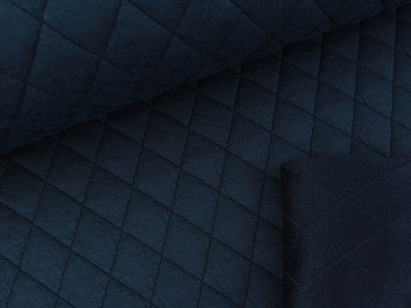 Heavy Knit Viskose Steppstoff Rautenmuster dunkelblau uni