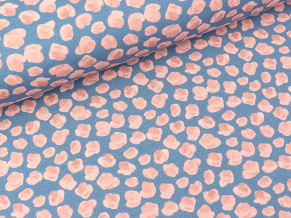 Baumwolljersey Animal Print Giraffenflecken altrosa auf Jeansblau