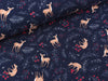 Baumwolljersey Winter Print Rehe im Wald auf Navy