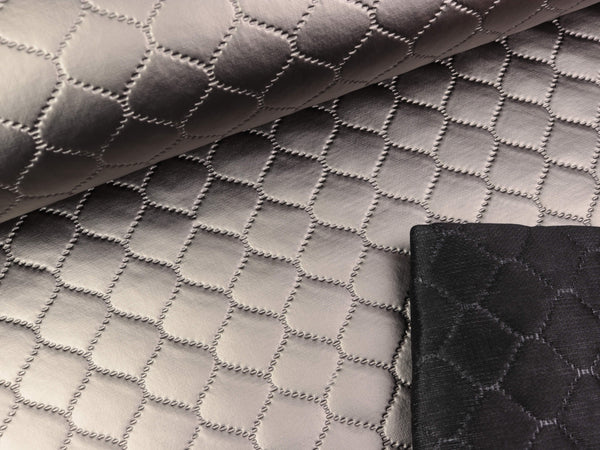 Steppstoff Deliza Quilt Lederoptik Rautenmuster mid grey uni wattiert