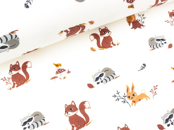 Happy Fleece Forrest Life Waldtiere auf Offwhite