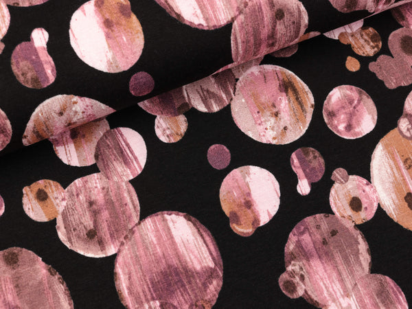 Viskosejersey Planets dusty rose-bunt auf Schwarz
