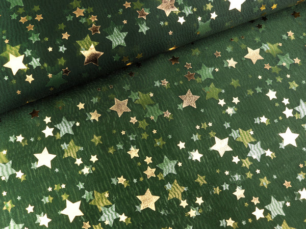 Organza Jussi tannengrün mit goldenen Foliensternen