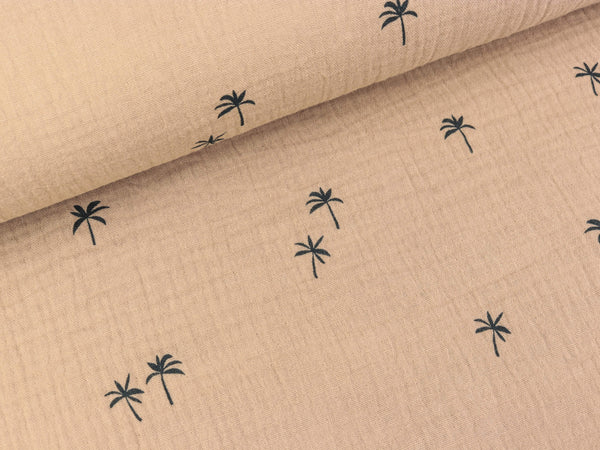 Baumwoll Double Gauze Palm Tree schwarz auf Sand