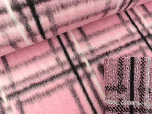Mantel- und Jackenstoff Heavy brush Karos rosa-schwarz-creme