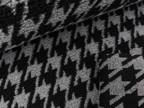 Teddy Mantel- und Jackenstoff Pied de Poule Fur grau-schwarz