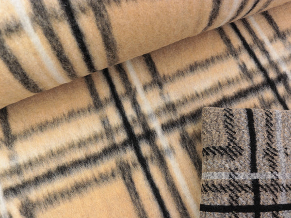 Mantel- und Jackenstoff Heavy brush Kariert beige-schwarz-creme