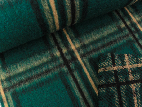 Mantel- und Jackenstoff Heavy brush Kariert petrol-schwarz-beige