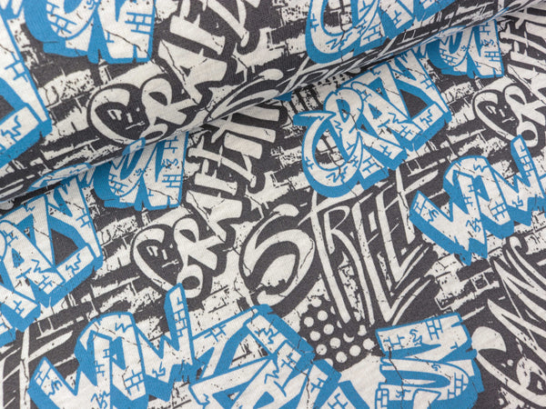 Leichter Baumwollsweat Graffiti ecru melange-bunt