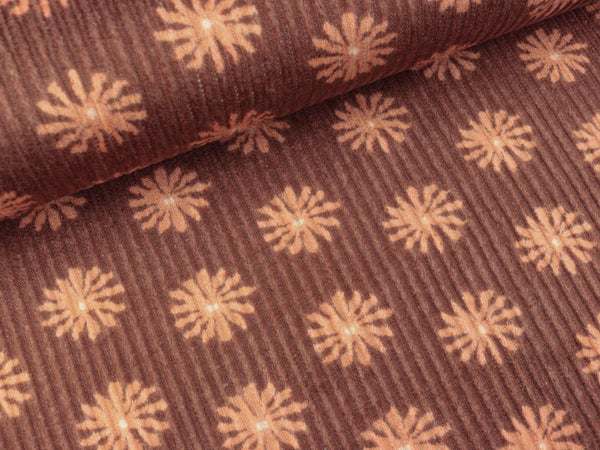 Washed Cord Blumen apricot auf Braun