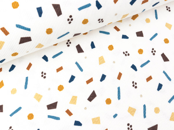 Baumwoll Rippjersey Sprikkels bunt auf Weiß