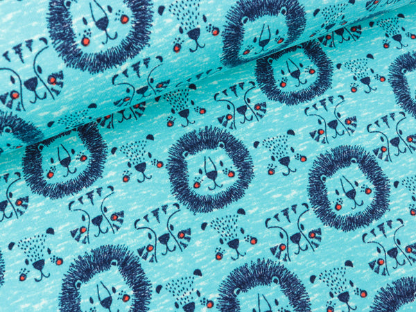 Baumwollsweat Lion Party Löwen auf Türkis